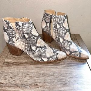 Lucky Brand LK Jeisa Brown Leather Snakeskin Ankle Zip Booties Women’s Sz 8.5 M